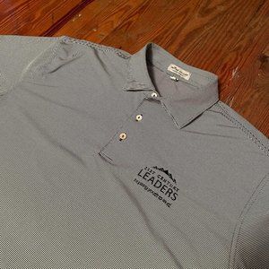 Peter Millar Summer Comfort Golf Stretch Navy Blue Striped Men's L Polo Shirt